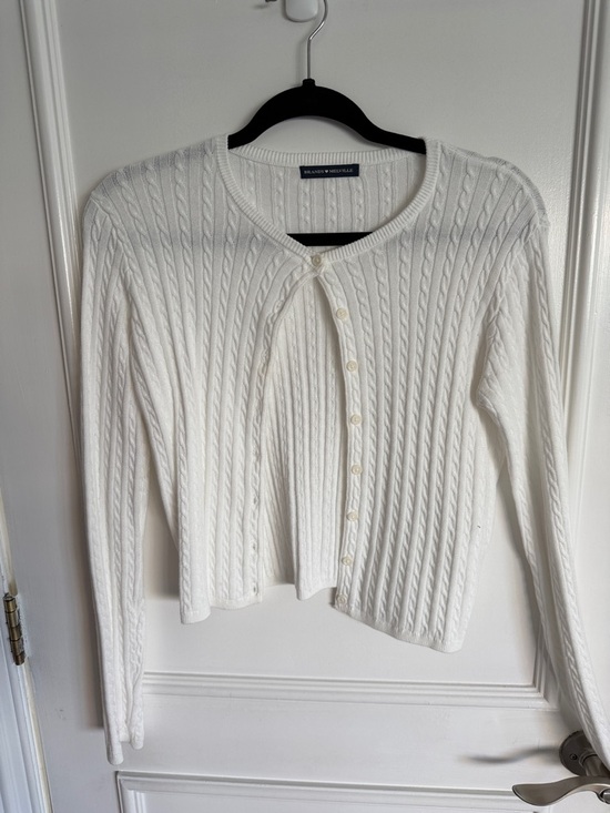 Brandy Melville Sweaters - Brandy Melville White Cable-Knit Button Cardigan